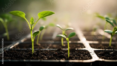 Seedlings Growing in Greenhouse – Young Plants and Sustainable Agriculture Concept 4k Close-up of green seedlings sprouting perfect for farming, sustainability, and nature projects