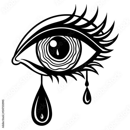 Detailed eye with tears isolated on white background