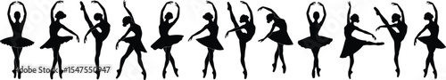 Silhouette vector of a ballet dancer in various graceful poses, demonstrating classical technique and flowing movements.