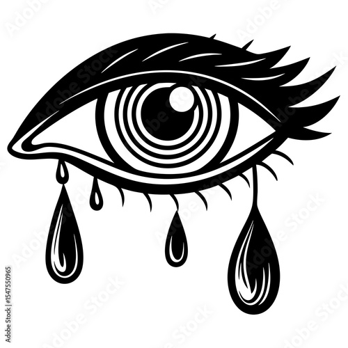Detailed eye with tears isolated on white background
