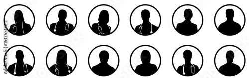 Male and female doctor avatar icons silhouette bundle