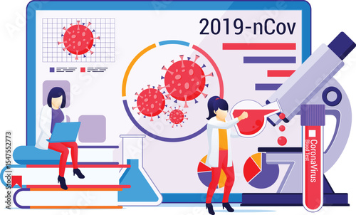 COVID-19 Medical Research Illustration – Virus Study and Vaccine Development Concept