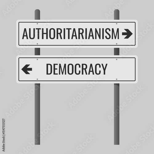 Authoritarianism vs Democracy roadsign