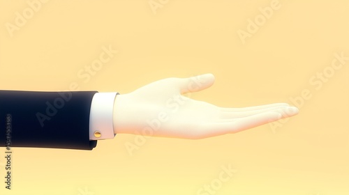 Pristine White-Gloved Hand with Arm Extended, Symbolizing Cleanliness or Presentation