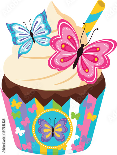 Wallpaper Mural Delightful Butterfly Cupcake Design Whimsical Springtime Treat Illustration Torontodigital.ca