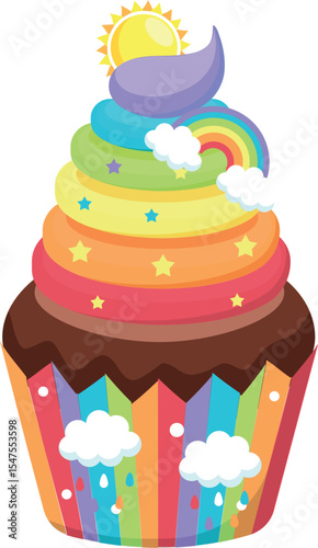 Wallpaper Mural Magical Rainbow Cupcake Whimsical Dessert Illustration Torontodigital.ca