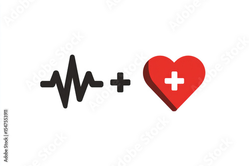 heartbeat pulse icon. Heart icon with a plus. Cardiogram heart icon set. Heartbeat background. Heartbeat line with the shape of a heart. heartbeat pulse flat icon