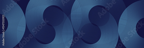 Abstract blue glowing geometric lines on dark blue background. Modern shiny blue circle lines pattern. Futuristic technology concept. Suit for cover, poster, banner eps 10.