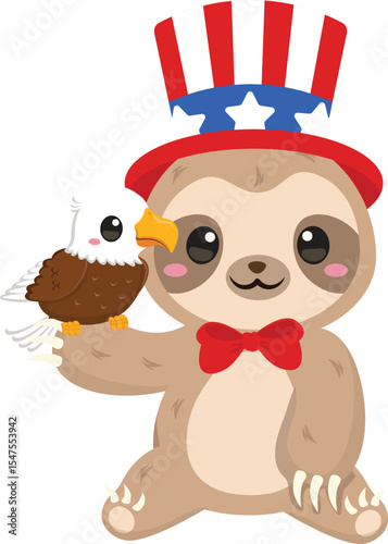 Wallpaper Mural Patriotic Sloth and Eagle Cute American Independence Day Illustration Torontodigital.ca