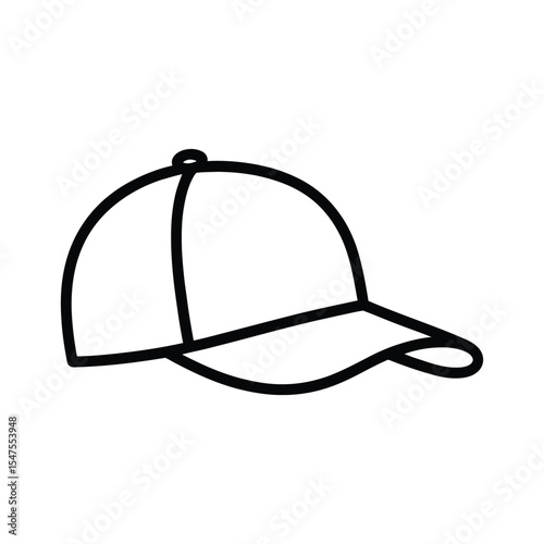 Baseball Cap Outline Icon Isolated on White Background for Fashion, Apparel, or Sports Design

