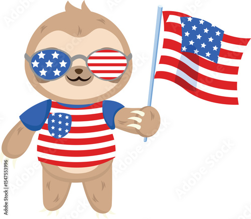 Wallpaper Mural Patriotic Sloth Celebrates Independence Day Adorable Illustration Torontodigital.ca