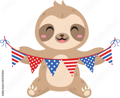 Wallpaper Mural Adorable Sloth Celebrating Independence Day with Patriotic Bunting Torontodigital.ca