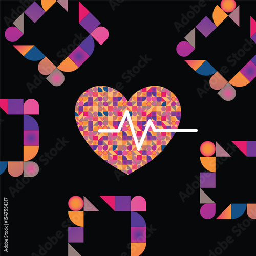 Colorful Geometric Heartbeat Illustration for Health Poster Background