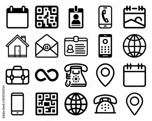 Set of Minimalist Black and White Vector Illustration of Business Essentials