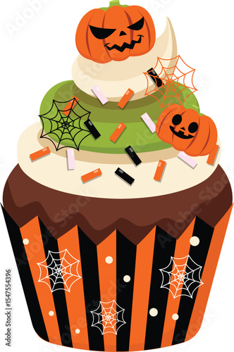 Wallpaper Mural Spooky Halloween Cupcake Festive Treat with Jack-o'-Lantern Pumpkins and Spiderwebs Torontodigital.ca