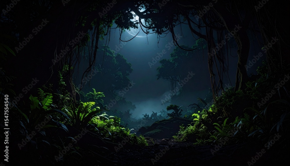 Fototapeta premium Enigmatic Moonlight Illuminates a Mysterious Jungle Path