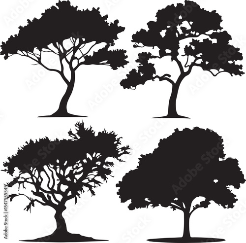 set of trees silhouettes