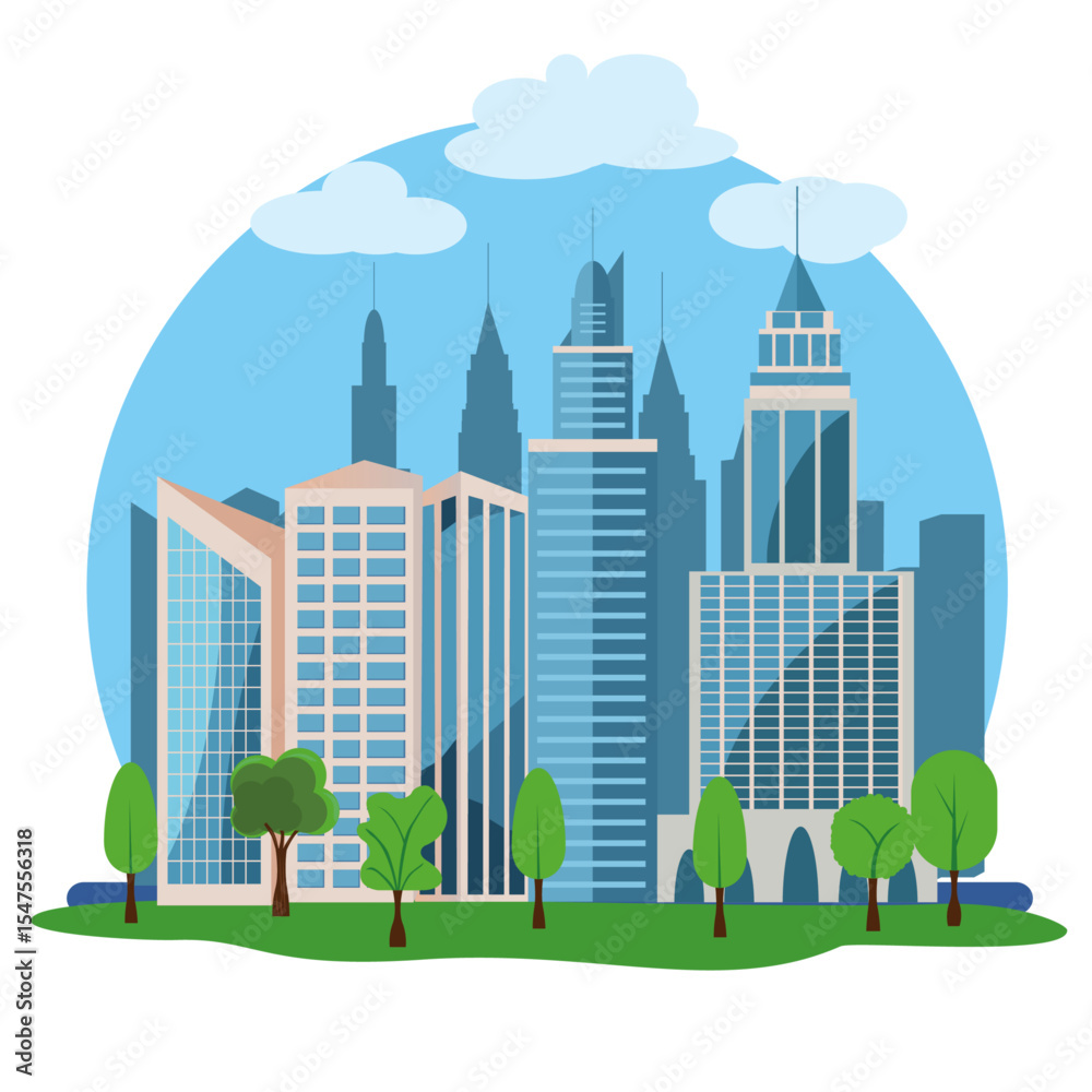 Fototapeta premium Modern city buildings design, flat cartoon element