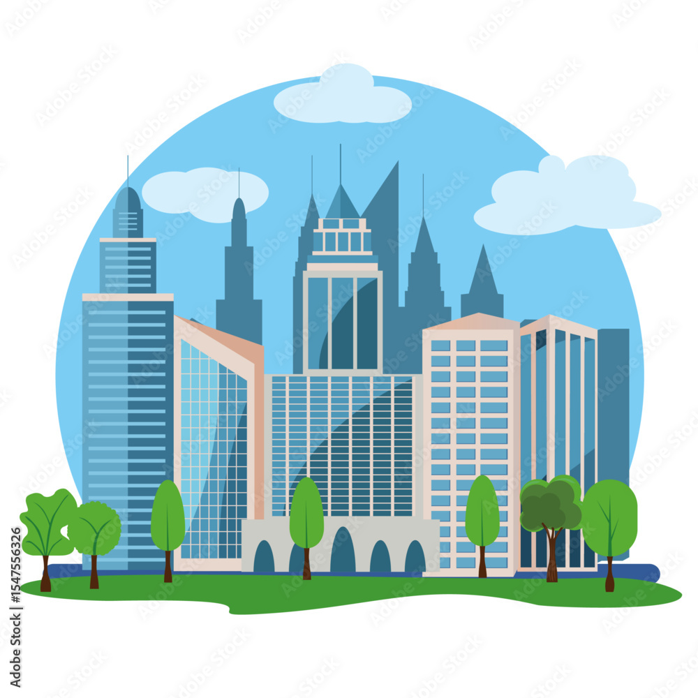Obraz premium Modern city buildings design, flat cartoon element