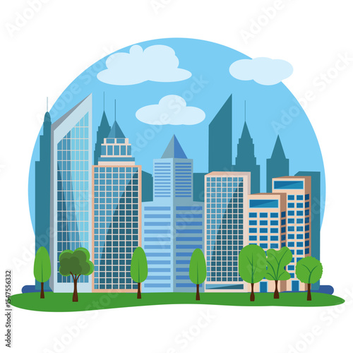 Modern city buildings design, flat cartoon element