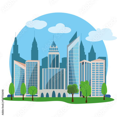 Modern city buildings design, flat cartoon element