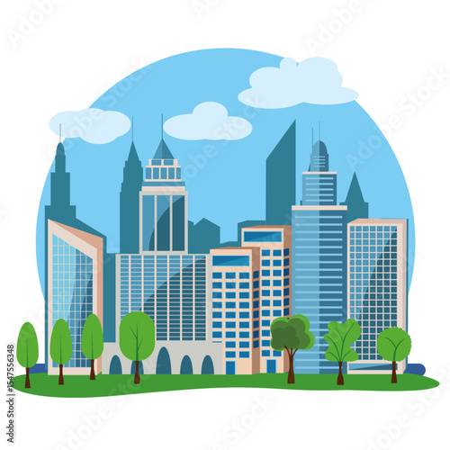 Modern city buildings design, flat cartoon element
