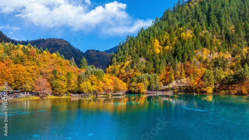Scenic of Jiuzhaigou national park in autumn, China.
