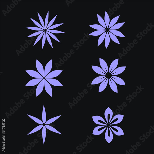 geometric flower silhouettes with pointed and rounded petals, ideal for decorative elements or vector icons
