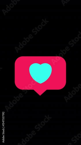 Animated heart chat icon in TikTok-style red and cyan. Represents a love message or social media interaction. Perfect for UI/UX, romantic content, reels, shorts, or messaging apps