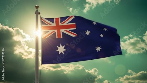 Australian flag waving proudly against dramatic sky high quality image for backgrounds and commercial use