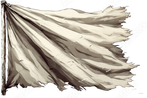 A symbol of war, a white flag whose colour has faded.