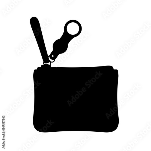 Silhouette of classic zip purse with key ring, minimalist fashion accessory