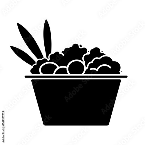 Silhouette of rice noodles and vegetables in takeout container, allergen-free meal
