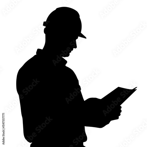 Silhouette of contractor reviewing document, construction site insurance