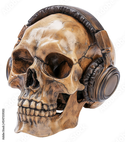 Human skull with headphones, showcasing unique and edgy design., isolated
