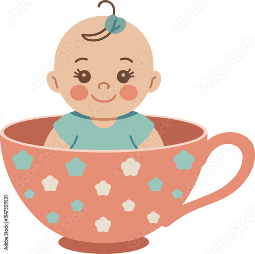 Baby nestled in a teacup Transparent isolated