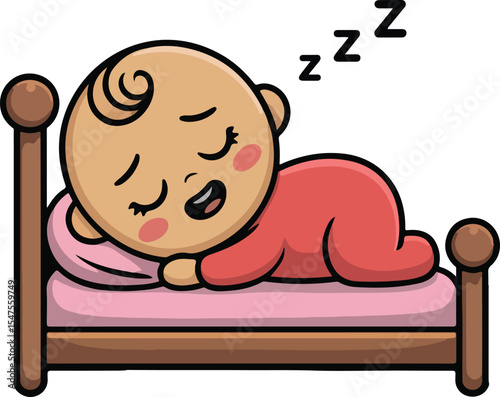 Baby sleeps soundly on pink bed Transparent isolated