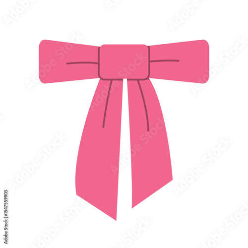 Pink Decorative Ribbon Bow Illustration with Flowing Tails on White Background — Ideal for Festive, Elegant, and Gift-Related Designs