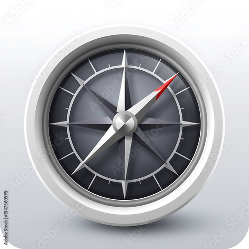A close up of a compass with a white frame and a red needle pointing to the north direction tool