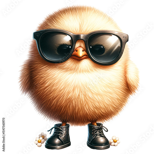 Charming chick: This adorable chick, sporting trendy sunglasses and stylish shoes, stands ready to bring a touch of whimsy and delight to any project.