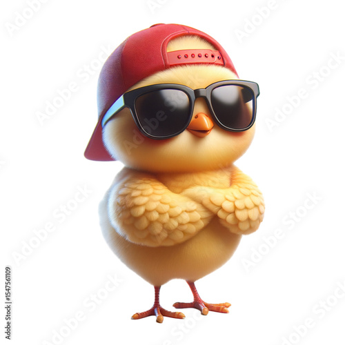 Cool Chick: A cute, cartoon-style chick wearing sunglasses and a baseball cap, conveying a sense of cool and nonchalant attitude.