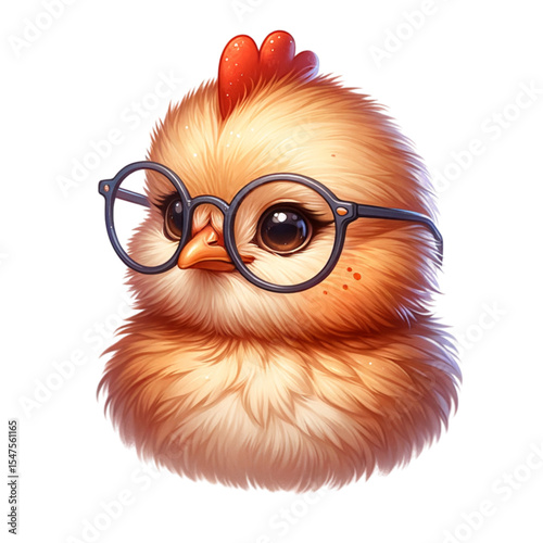 Clever Chick with Glasses: A charming and whimsical image showcases a cute chick with spectacles, evoking intelligence and innocence in this adorable portrayal.