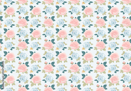 手描き風のレトロな花柄シームレスパターン