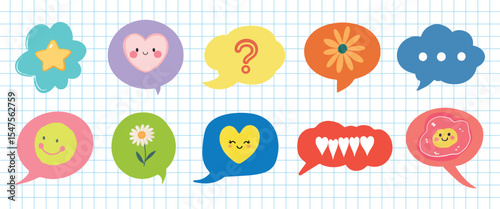 Colorful speech bubble designs, element vector set