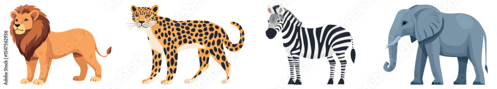 Obraz premium Colorful cartoon safari animals, element vector set