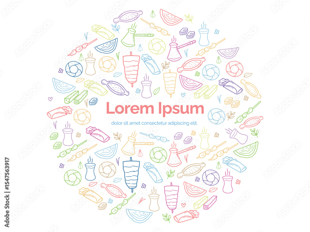 Fototapeta premium Background or pattern with Turkish Food theme. With doodle style. For layout, website, graphic design.