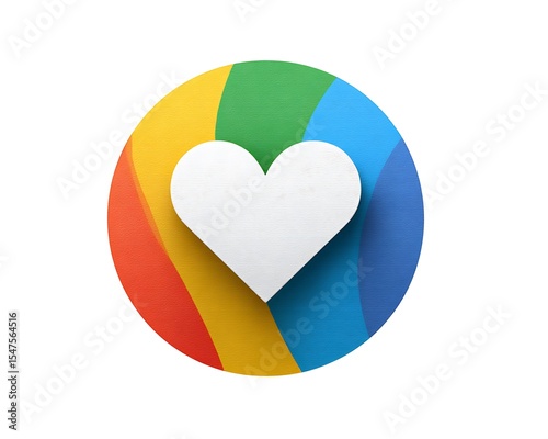Colorful heart logo with rainbow background