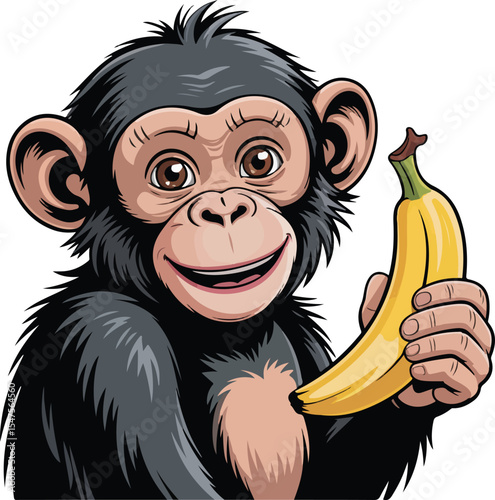 Chimpanzee Delights in Banana Transparent isolated