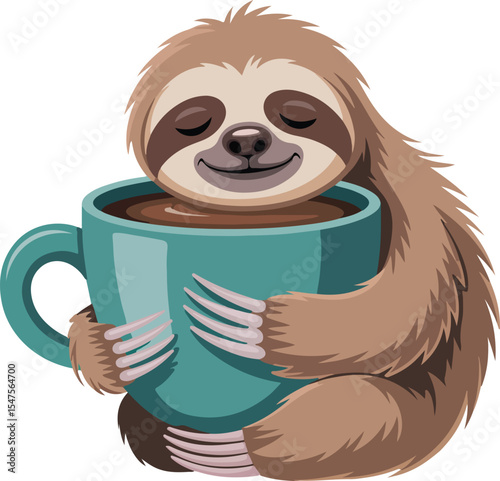 Sloth with Coffee Transparent isolated