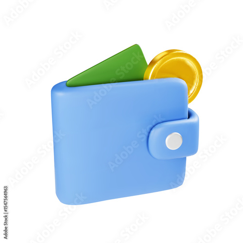 3d Realistic wallet cash with coin and green dollar. Business financial icon. Vector illustration.